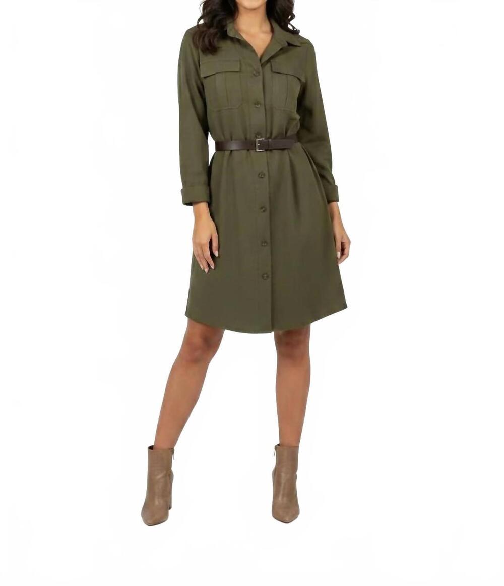 NEW SHE + SKY women's long sleeve woven utility dress in olive